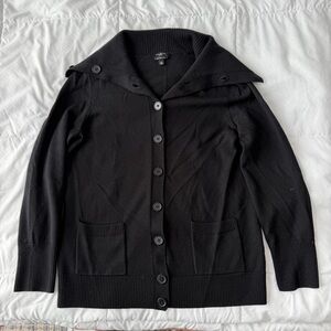 Talbots Pure Merino Wool Cowl Neck Sweater Cardigan MP Black Buttons Pockets